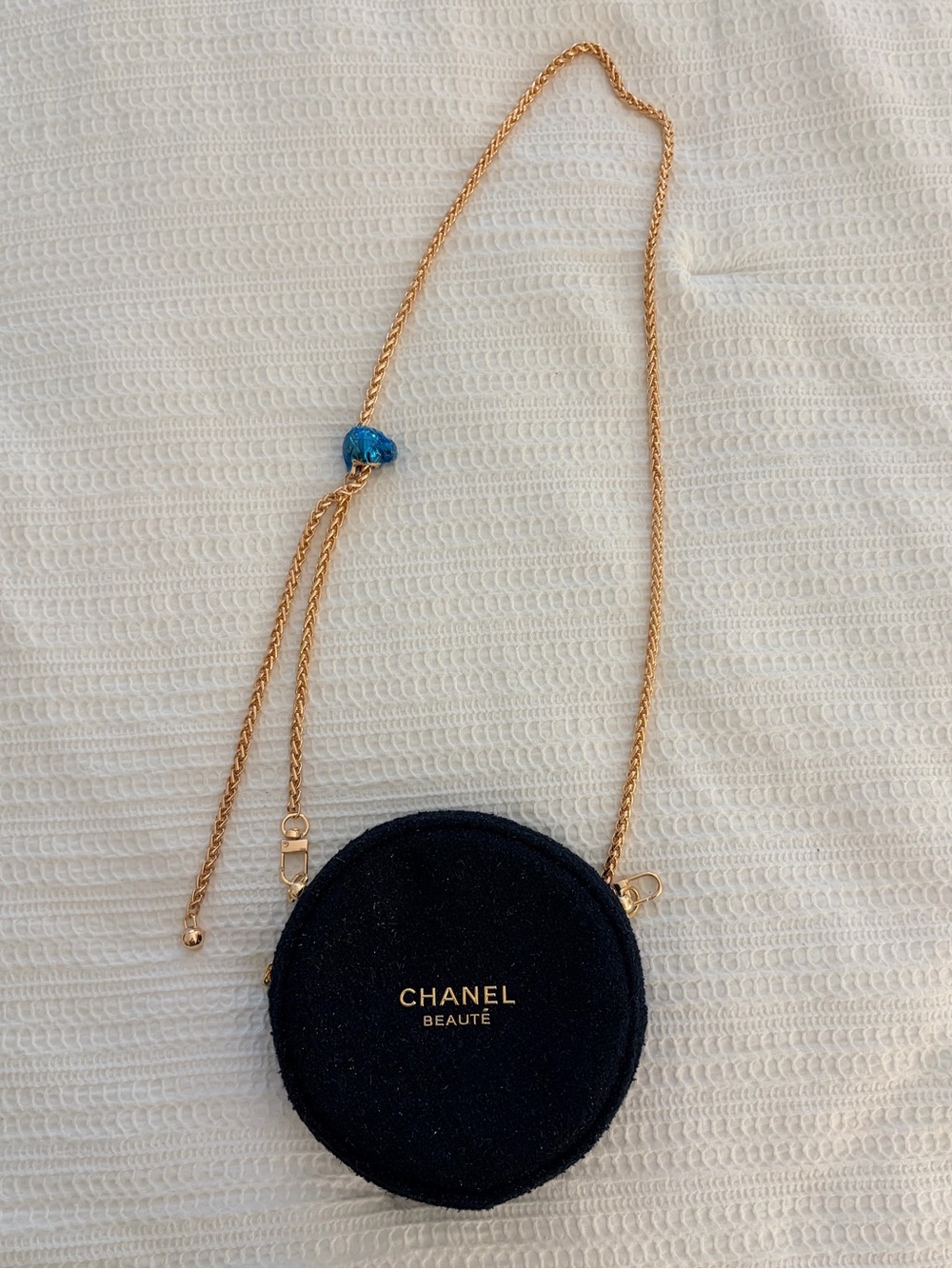 CHANEL Beauté Navy and Gold Round Cosmetic Pouch